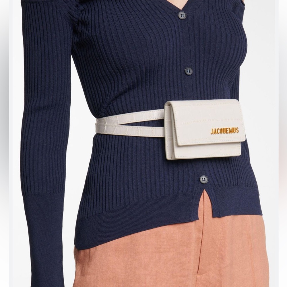 #65 Jacquemus la ceinture bello white croc waist belt /card case /pouch/mini bag